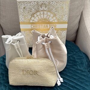Dior Women's Canvas and Gold Makeup Bags - Set of 3